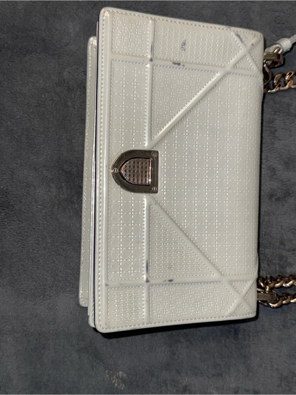 Authentic Christian Dior Diorama Medium Ivory Patent Micro Cannage Bag